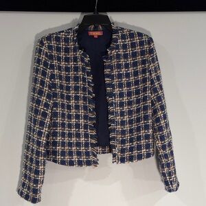 THML Navy and Cream Checkered Blazer